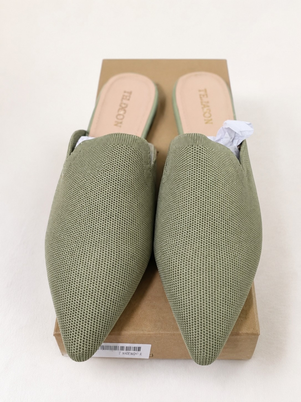 TILOCOW Sage Green Knit Pointed Toe Mule Flats Slip On Shoes Women's NIB